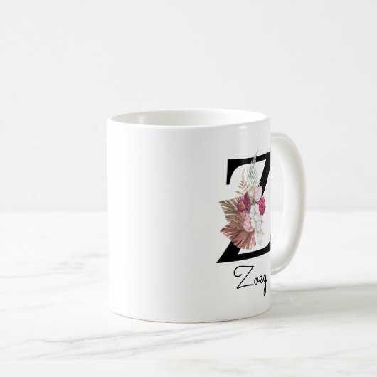 Mug Monogramme rose Floral initial W café Z (Devant droit)