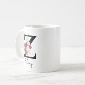Mug Monogramme rose Floral initial W café Z (Devant gauche)