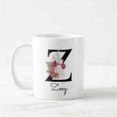 Mug Monogramme rose Floral initial W café Z (Gauche)