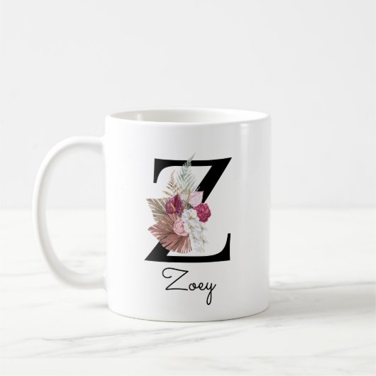 Mug Monogramme rose Floral initial W café Z (Gauche)