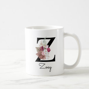 Mug Monogramme rose Floral initial W café Z