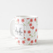 Mug Monogramme rose Floral Personnalisé (Devant gauche)