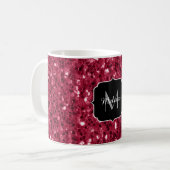 Mug Monogramme rose foncé magenta faux scintillants (Devant gauche)