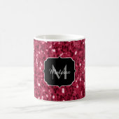 Mug Monogramme rose foncé magenta faux scintillants (Centre)