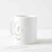 Mug Monogramme Rose Gold et vert géométrique Wreath (Devant gauche)