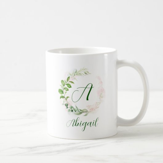 Mug Monogramme Rose Gold et vert géométrique Wreath (Droite)
