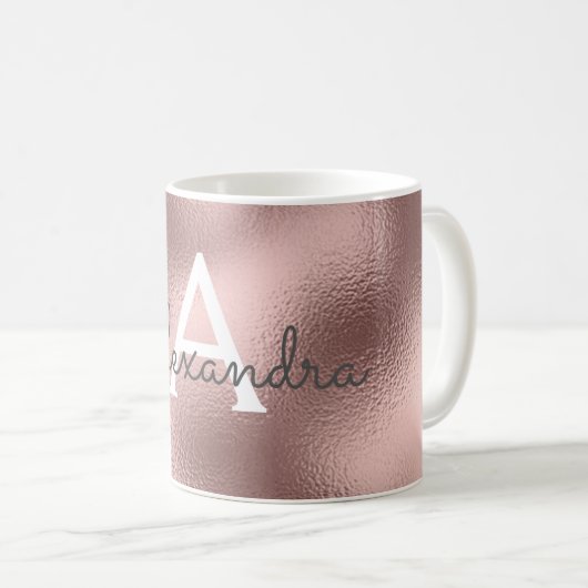 Mug Monogramme rose Gold Sparkle Foil Nom et initiale (Devant droit)