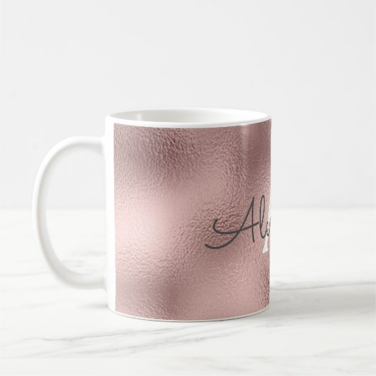 Mug Monogramme rose Gold Sparkle Foil Nom et initiale (Gauche)