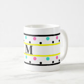 Mug Monogramme rose jaune Pois Turquoise (Devant droit)