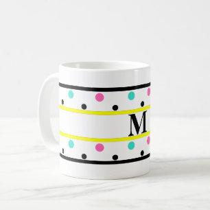 Mug Monogramme rose jaune Pois Turquoise