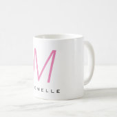 Mug Monogramme rose moderne Votre nom (Devant droit)