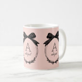 Mug Monogramme rose moelleux initial chic noir (Devant droit)