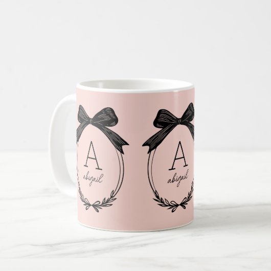 Mug Monogramme rose moelleux initial chic noir (Devant gauche)
