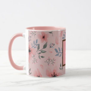 Mug Monogramme rose Motif Floral Boho simple Vintage