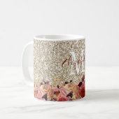 Mug Monogramme Rose or Floral Lumière Parties scintill (Devant gauche)
