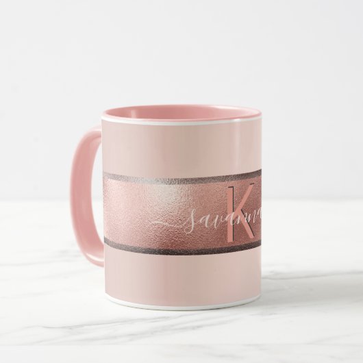 Mug monogramme rose or rose élégant (Devant gauche)