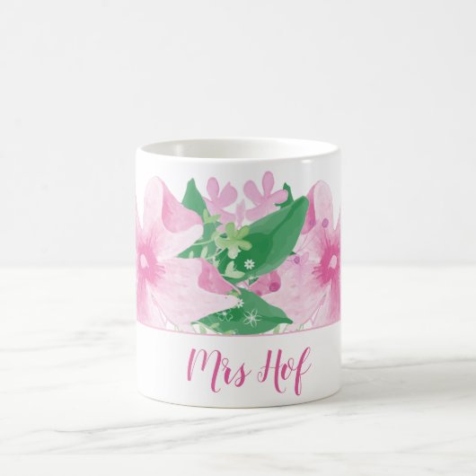 Mug Monogramme Rose Orchidée Florale (Centre)