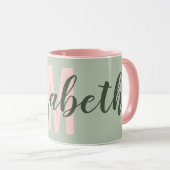 Mug Monogramme rose pâle vert clair simple (Devant droit)