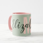 Mug Monogramme rose pâle vert clair simple (Devant gauche)