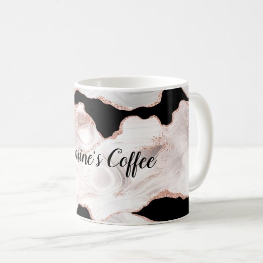 Mug Monogramme Rose Parties scintillant or Agate noir  (Devant droit)