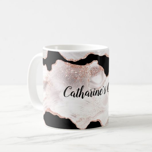 Mug Monogramme Rose Parties scintillant or Agate noir  (Devant gauche)