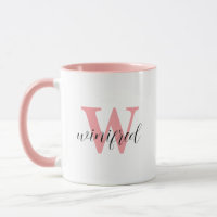 Mug Monogramme rose personnalisé à couche moderne