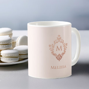 Mug Monogramme rose Rose or élégant Vintage Nom de la