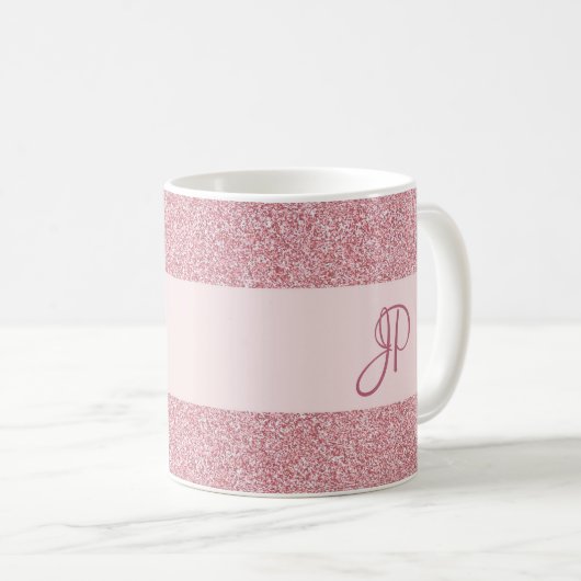Mug Monogramme Rose tendance Parties scintillant or Lo (Devant droit)