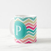 Mug Monogramme rose Turquoise Chevron (Devant gauche)