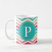 Mug Monogramme rose Turquoise Chevron (Gauche)