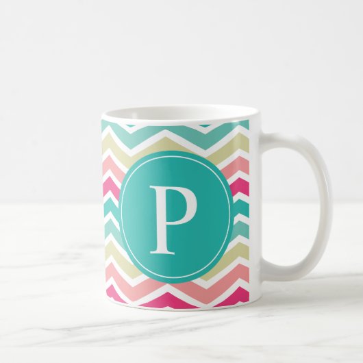 Mug Monogramme rose Turquoise Chevron (Droite)