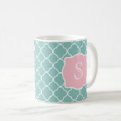 Mug Monogramme rose vert clair de Quatrefoil (Devant droit)