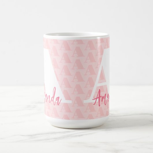 Mug Monogramme rose vif Hot rose Nom du script blanc (Centre)