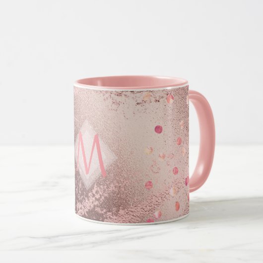 Mug Monogramme ROSEGOLD Métallurgie Foil Confetti Look (Devant droit)