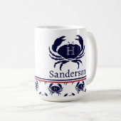 Mug Monogramme Rouge Blanc Marine Bleu Crabe Nautique (Devant droit)