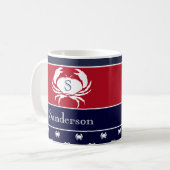 Mug Monogramme Rouge Blanc Marine Bleu Crabe Nautique (Devant gauche)