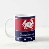 Mug Monogramme Rouge Blanc Marine Bleu Crabe Nautique (Gauche)