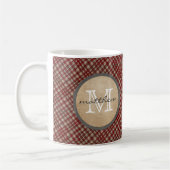 Mug Monogramme rouge d'arrière - plan de plaid (Gauche)