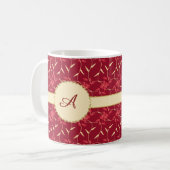 Mug Monogramme rouge floral regal joyeux (Devant gauche)