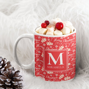 Mug Monogramme Rouge Joyeux Noël hiver Mittres