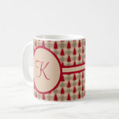 Mug Monogramme rouge marron carreau de buffle rustique (Devant gauche)