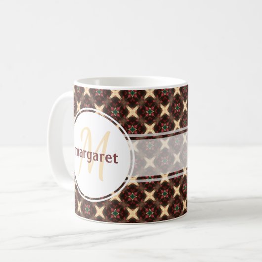 Mug Monogramme rouge vert et or (Devant gauche)