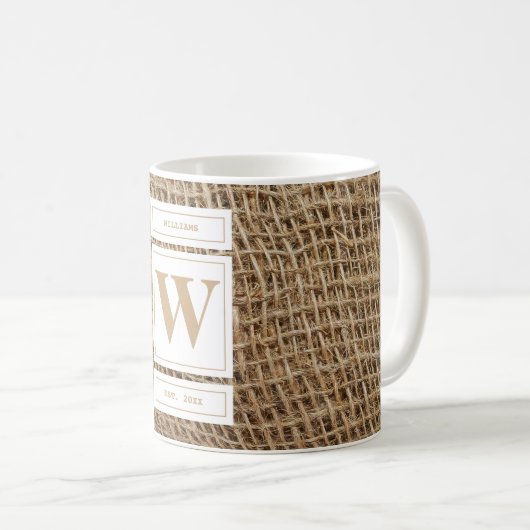 Mug Monogramme Russe de Burlap initial (Devant droit)