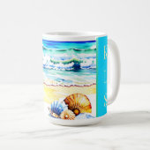Mug Monogramme Russe Watercolor Beach Seashell (Devant droit)