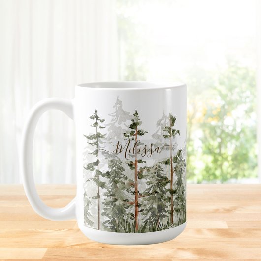 Mug Monogramme Rustique Aquarelle Forêt Verte