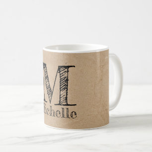 Mug Monogramme Rustique Kraft papier Brown Look