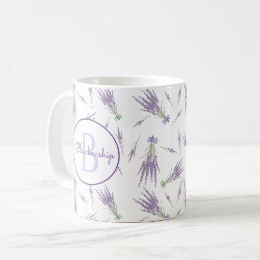 Mug Monogramme Rustique Lavande sèche (Devant gauche)