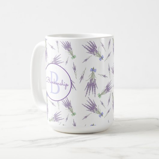 Mug Monogramme Rustique Lavande Sèche (Devant gauche)
