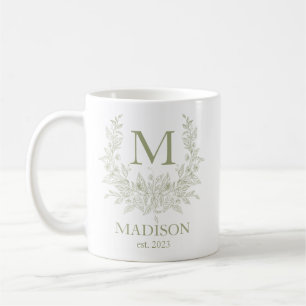 Mug Monogramme rustique Sage Green personnalisé initia