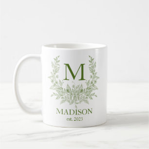 Mug Monogramme rustique Sap Green personnalisé initial